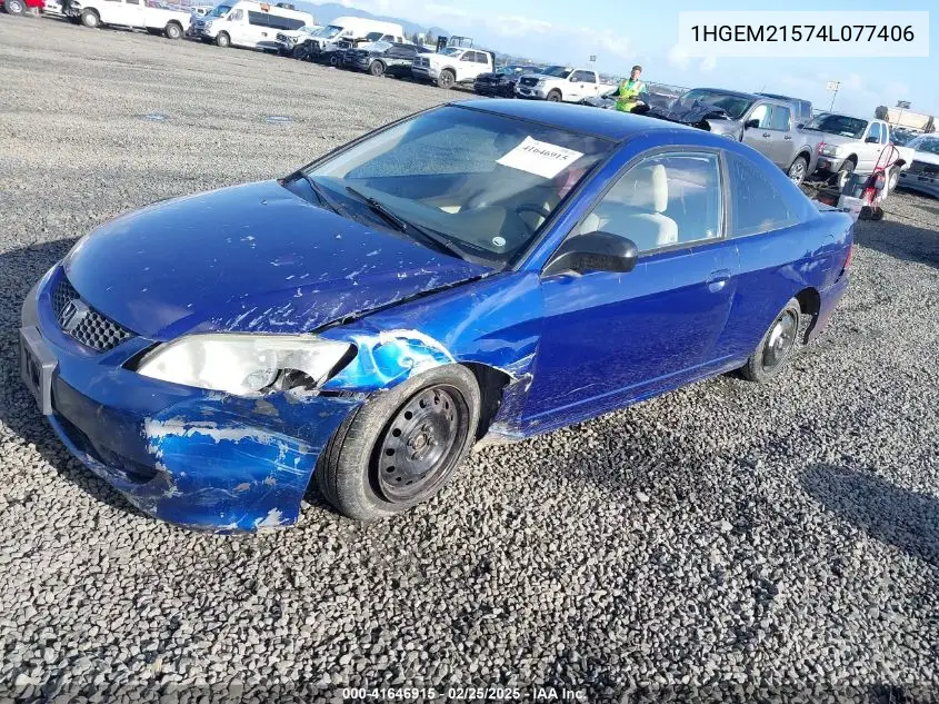 2004 Honda Civic Lx VIN: 1HGEM21574L077406 Lot: 41646915