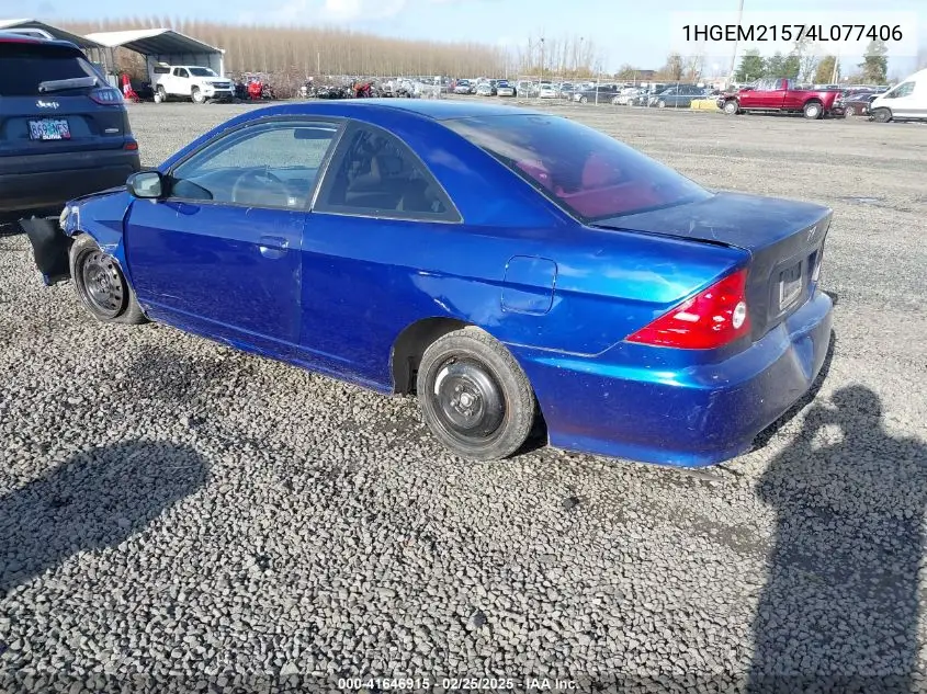 2004 Honda Civic Lx VIN: 1HGEM21574L077406 Lot: 41646915