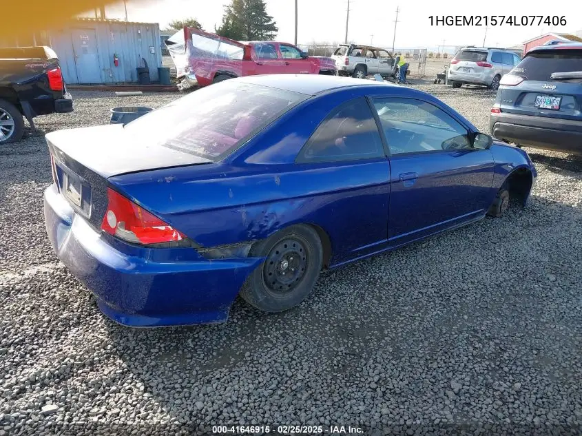 2004 Honda Civic Lx VIN: 1HGEM21574L077406 Lot: 41646915