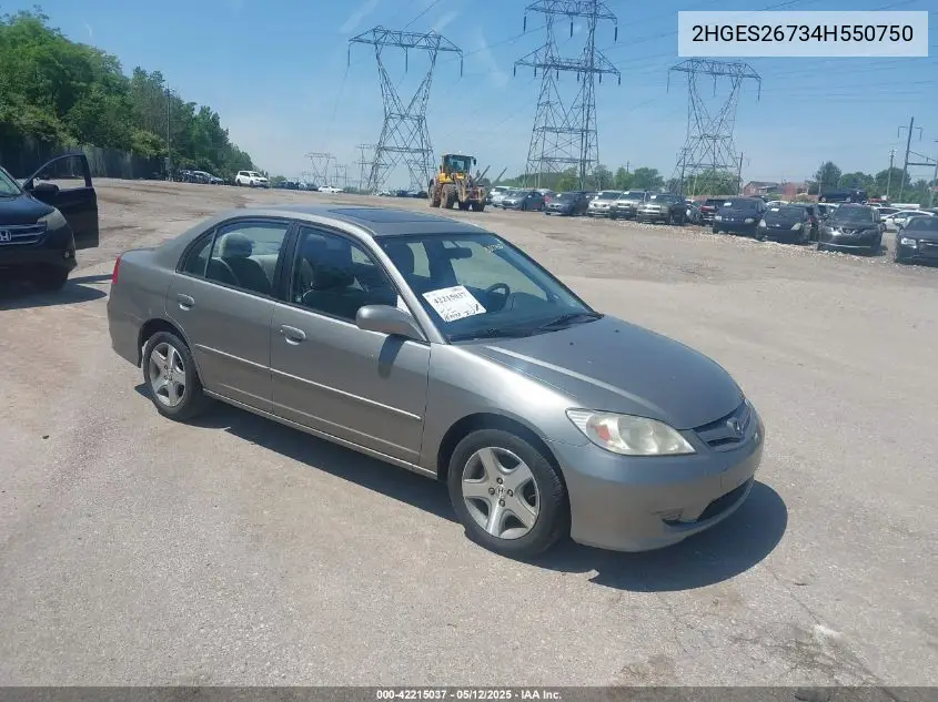2004 Honda Civic Ex VIN: 2HGES26734H550750 Lot: 42215037