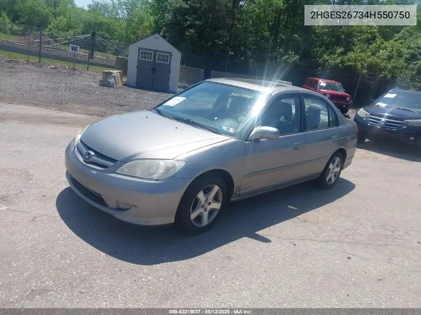 2004 Honda Civic Ex VIN: 2HGES26734H550750 Lot: 42215037