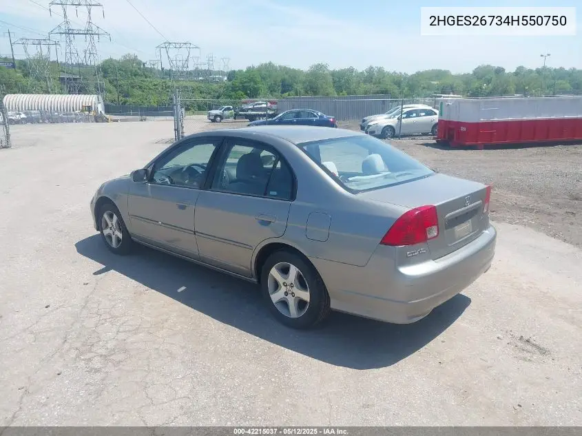 2004 Honda Civic Ex VIN: 2HGES26734H550750 Lot: 42215037