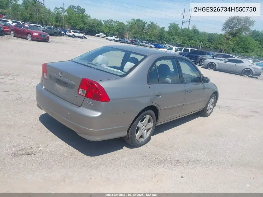 2004 Honda Civic Ex VIN: 2HGES26734H550750 Lot: 42215037
