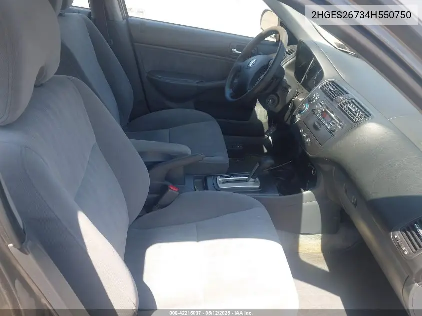 2004 Honda Civic Ex VIN: 2HGES26734H550750 Lot: 42215037