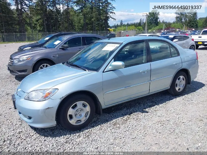 2004 Honda Civic Hybrid VIN: JHMES96664S019337 Lot: 42223529