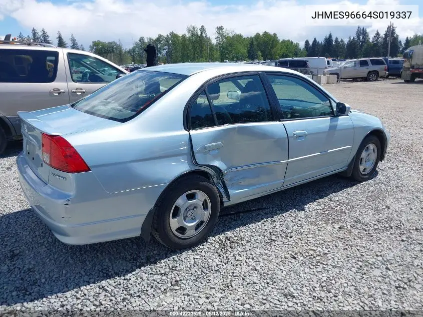 2004 Honda Civic Hybrid VIN: JHMES96664S019337 Lot: 42223529