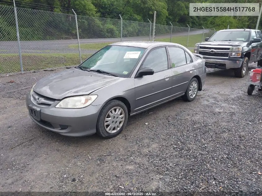 2004 Honda Civic Lx VIN: 2HGES15584H517768 Lot: 42233202