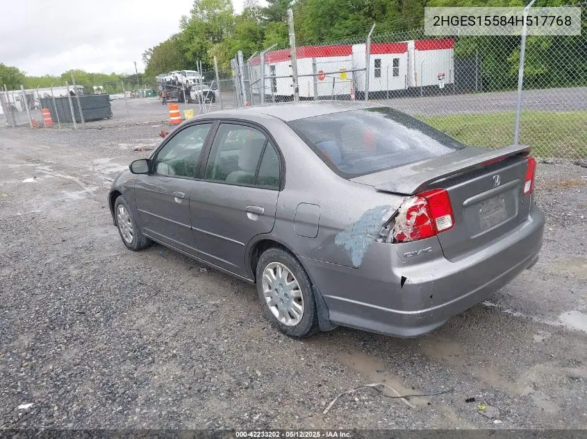 2004 Honda Civic Lx VIN: 2HGES15584H517768 Lot: 42233202