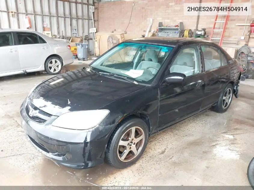 2004 Honda Civic Ex VIN: 2HGES26784H504914 Lot: 42243919