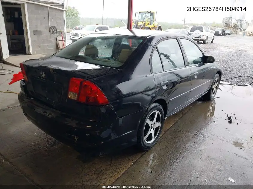2004 Honda Civic Ex VIN: 2HGES26784H504914 Lot: 42243919