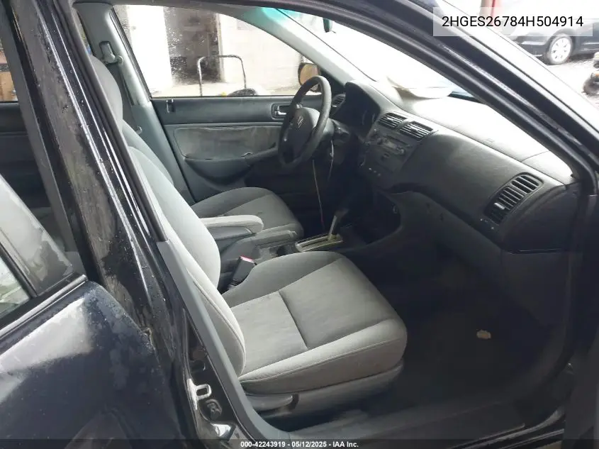2004 Honda Civic Ex VIN: 2HGES26784H504914 Lot: 42243919