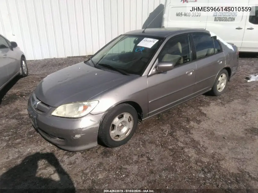 2004 Honda Civic Hybrid VIN: JHMES96614S010559 Lot: 42622078