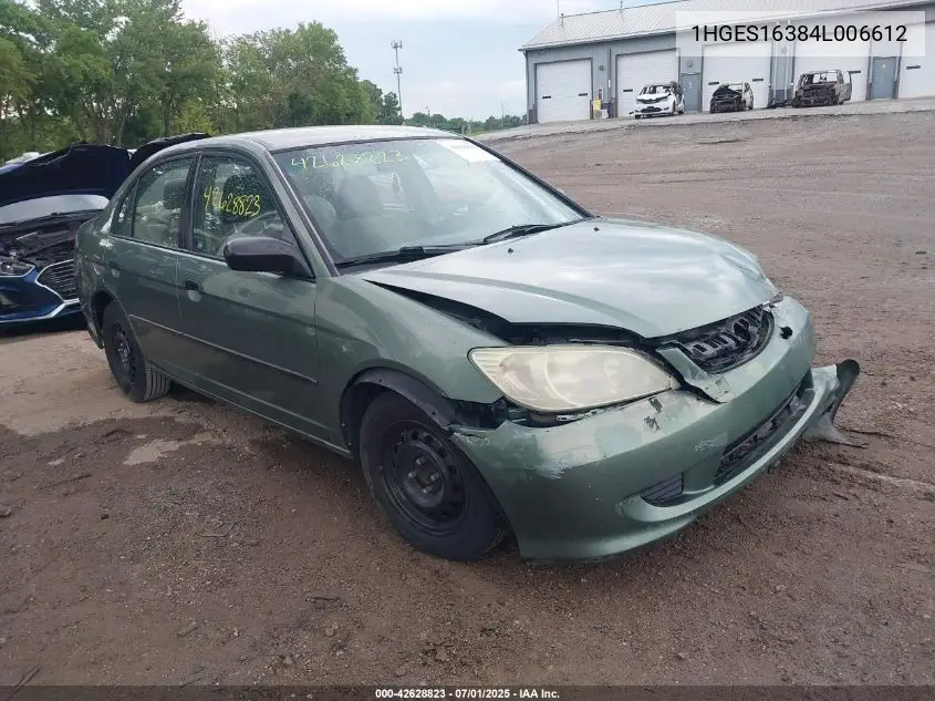 2004 Honda Civic Vp VIN: 1HGES16384L006612 Lot: 42628823