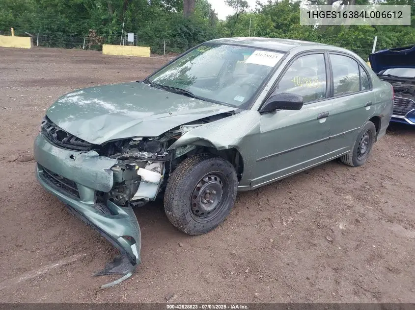 2004 Honda Civic Vp VIN: 1HGES16384L006612 Lot: 42628823