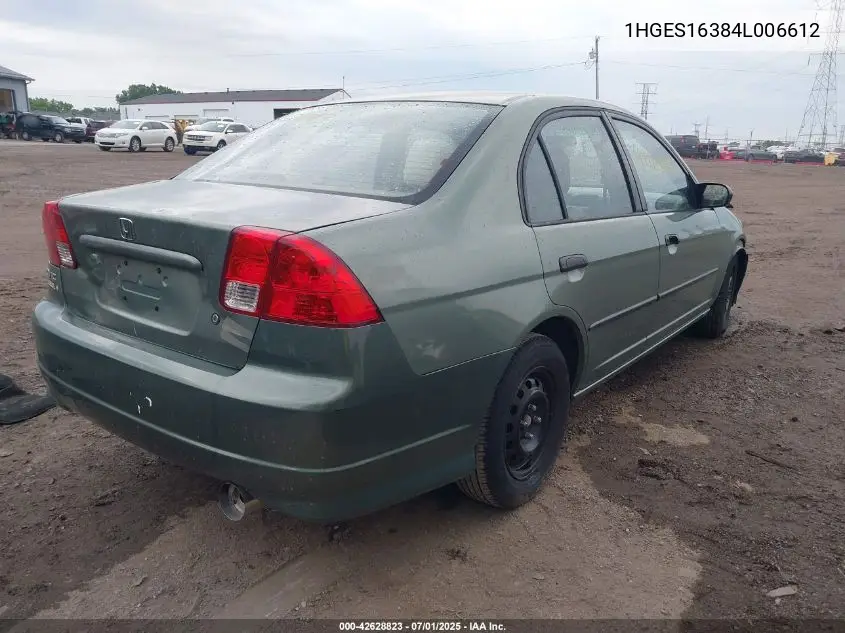 2004 Honda Civic Vp VIN: 1HGES16384L006612 Lot: 42628823
