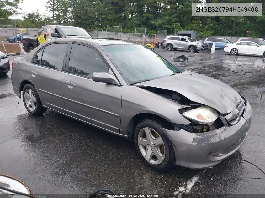 2004 Honda Civic Ex VIN: 2HGES26794H549408 Lot: 42632657