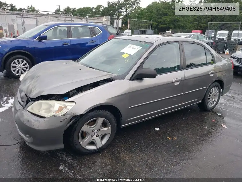 2004 Honda Civic Ex VIN: 2HGES26794H549408 Lot: 42632657