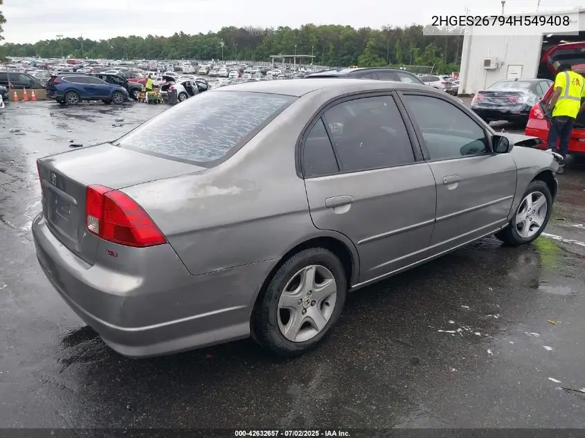 2004 Honda Civic Ex VIN: 2HGES26794H549408 Lot: 42632657