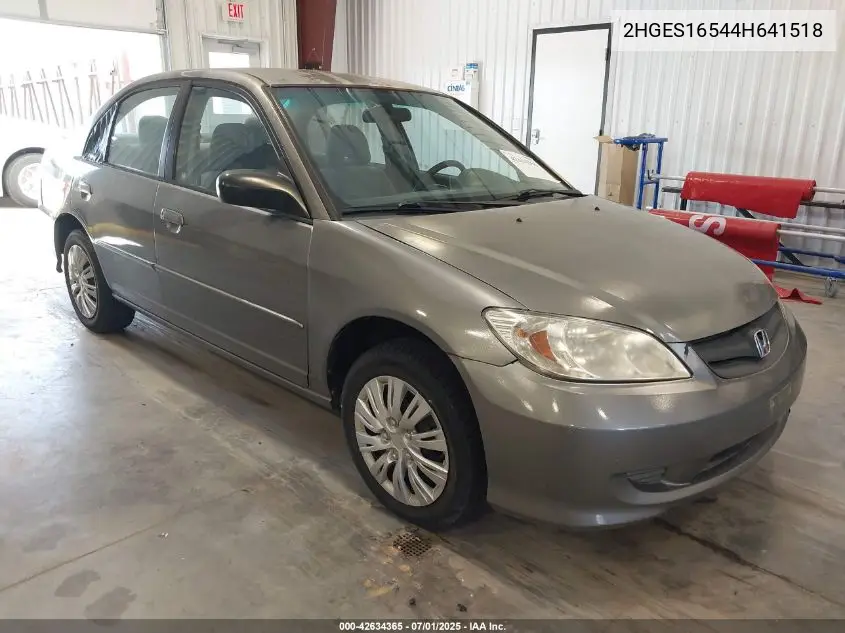 2004 Honda Civic Lx VIN: 2HGES16544H641518 Lot: 42634365