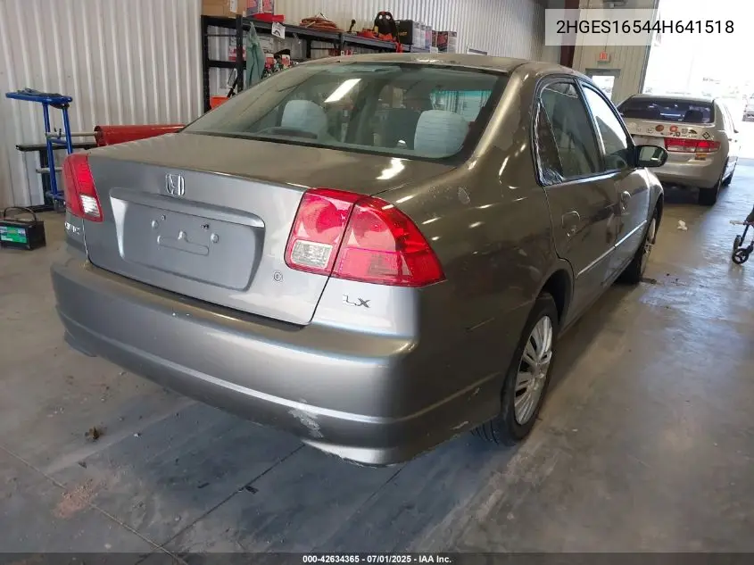 2004 Honda Civic Lx VIN: 2HGES16544H641518 Lot: 42634365