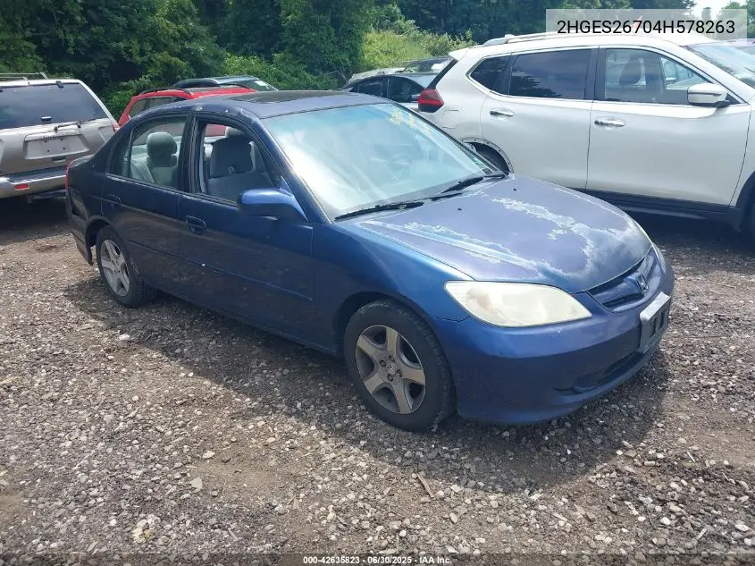 2004 Honda Civic Ex VIN: 2HGES26704H578263 Lot: 42635823