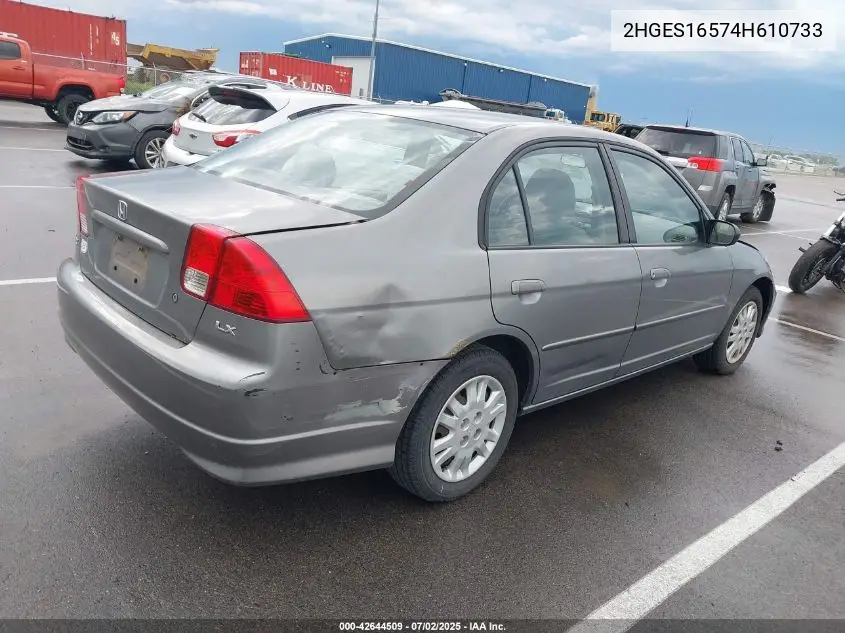 2004 Honda Civic Lx VIN: 2HGES16574H610733 Lot: 42644509