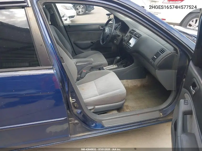 2004 Honda Civic Lx VIN: 2HGES16574H577524 Lot: 42649532