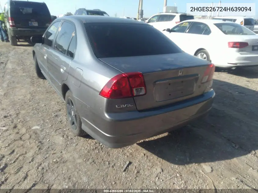 2004 Honda Civic Ex VIN: 2HGES26724H639094 Lot: 42653286