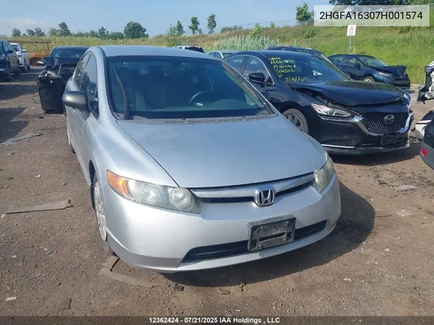 2007 Honda Civic Dx VIN: 2HGFA16307H001574 Lot: 12362424