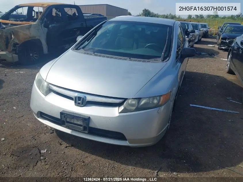 2007 Honda Civic Dx VIN: 2HGFA16307H001574 Lot: 12362424