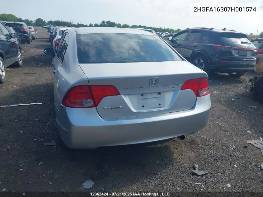 2007 Honda Civic Dx VIN: 2HGFA16307H001574 Lot: 12362424