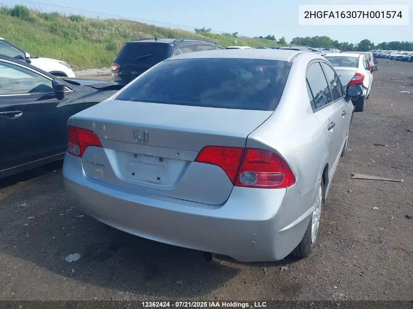 2007 Honda Civic Dx VIN: 2HGFA16307H001574 Lot: 12362424