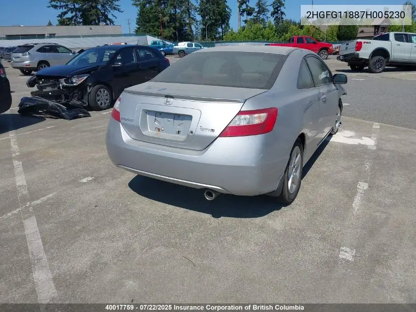 2007 Honda Civic Ex VIN: 2HGFG11887H005230 Lot: 40017759