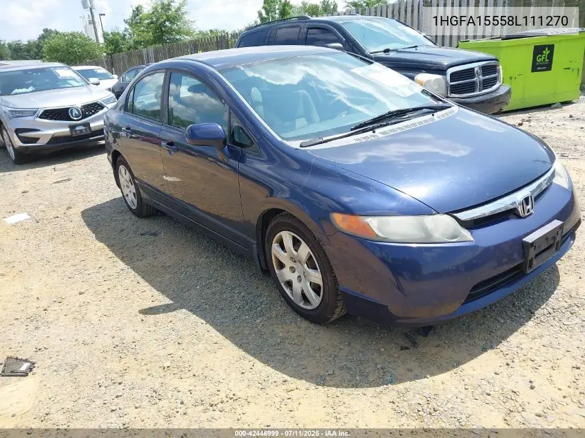 2008 Honda Civic Lx VIN: 1HGFA15558L111270 Lot: 42446999