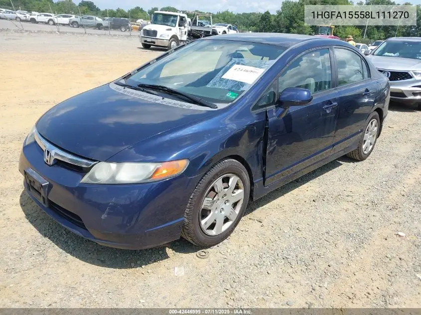2008 Honda Civic Lx VIN: 1HGFA15558L111270 Lot: 42446999