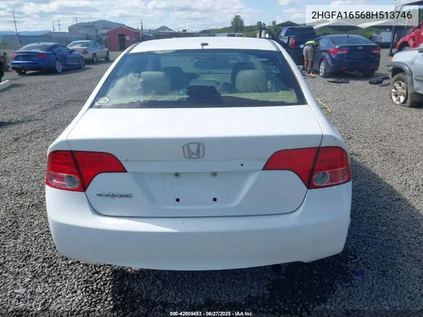 2008 Honda Civic Lx VIN: 2HGFA16568H513746 Lot: 42605453