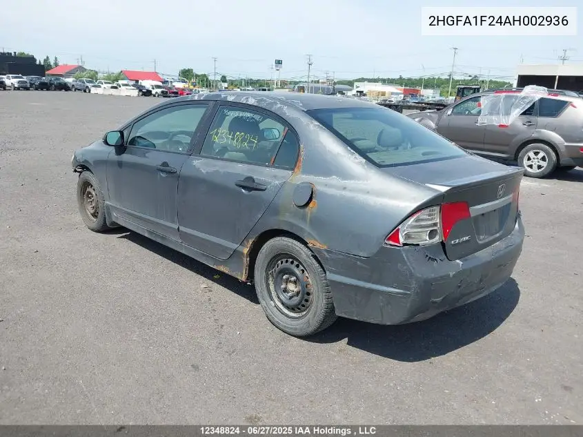 2010 Honda Civic Dx VIN: 2HGFA1F24AH002936 Lot: 12348824
