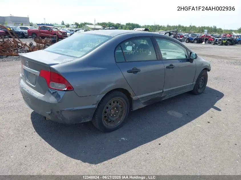 2010 Honda Civic Dx VIN: 2HGFA1F24AH002936 Lot: 12348824