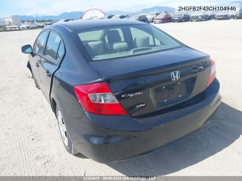 2012 Honda Civic Lx VIN: 2HGFB2F43CH104946 Lot: 12333678