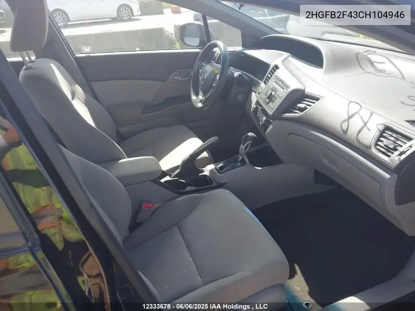 2012 Honda Civic Lx VIN: 2HGFB2F43CH104946 Lot: 12333678