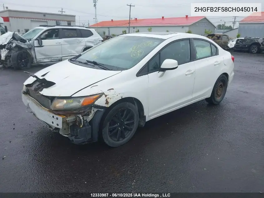 2012 Honda Civic Lx VIN: 2HGFB2F58CH045014 Lot: 12333987
