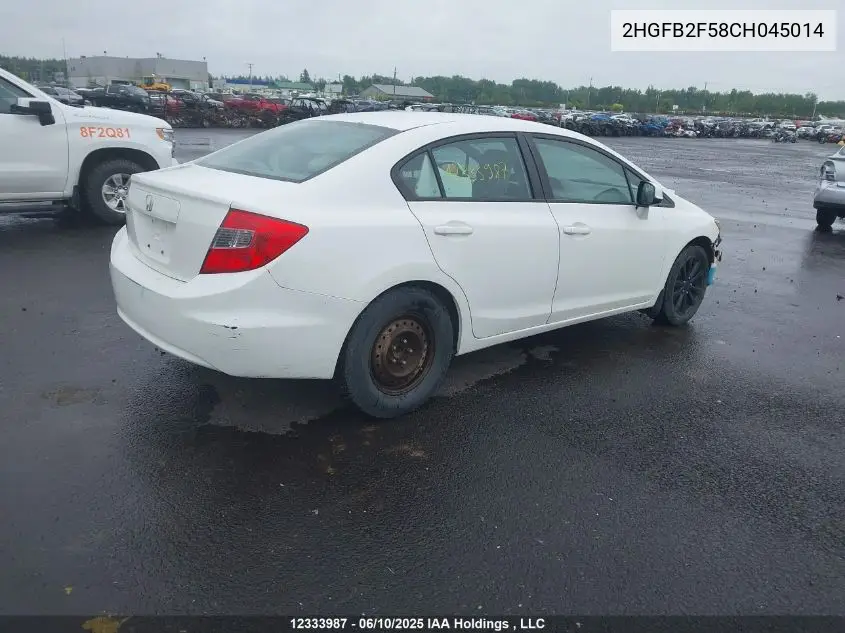 2012 Honda Civic Lx VIN: 2HGFB2F58CH045014 Lot: 12333987
