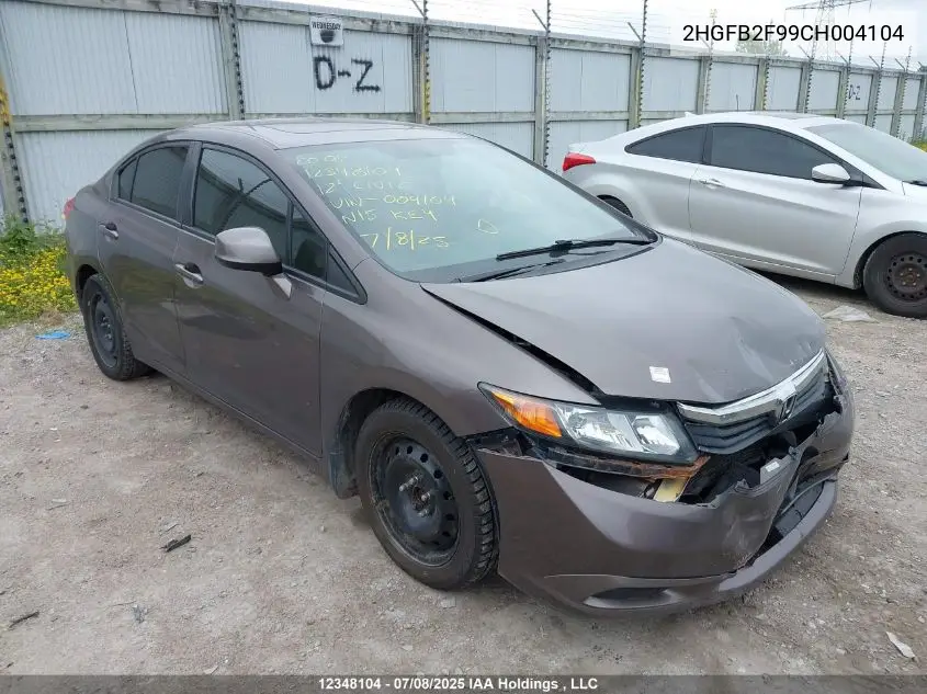 2012 Honda Civic Ex-L VIN: 2HGFB2F99CH004104 Lot: 12348104