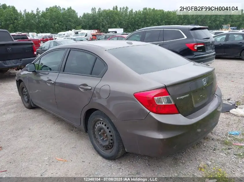 2012 Honda Civic Ex-L VIN: 2HGFB2F99CH004104 Lot: 12348104