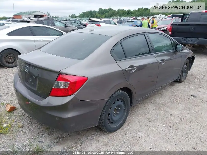 2012 Honda Civic Ex-L VIN: 2HGFB2F99CH004104 Lot: 12348104