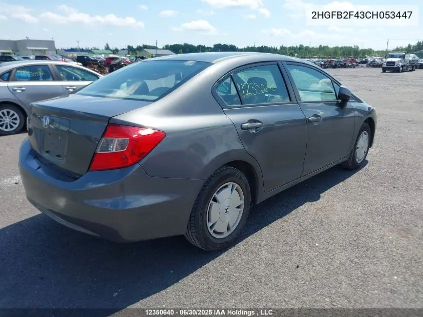 2012 Honda Civic Lx VIN: 2HGFB2F43CH053447 Lot: 12350640X