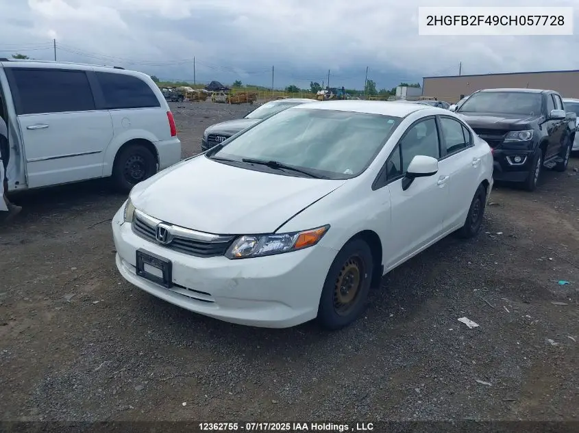 2012 Honda Civic Lx VIN: 2HGFB2F49CH057728 Lot: 12362755