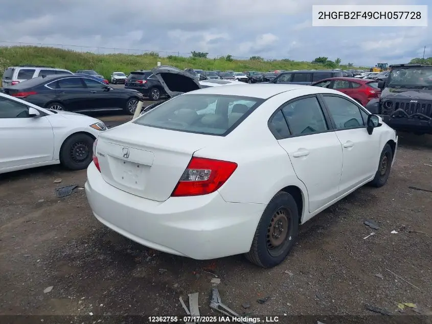 2012 Honda Civic Lx VIN: 2HGFB2F49CH057728 Lot: 12362755