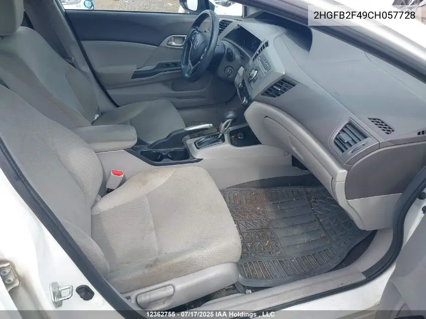 2012 Honda Civic Lx VIN: 2HGFB2F49CH057728 Lot: 12362755