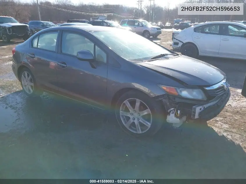 2012 Honda Civic Lx VIN: 2HGFB2F52CH596653 Lot: 41559003